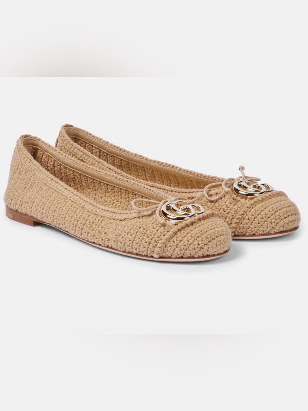 Gucci Cotton Crochet GG Ballet Flats 38.5 Ecru Sandstorm
